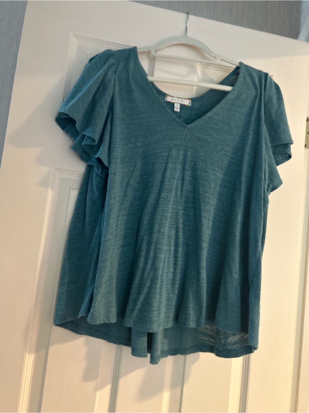 Women’s Teal V-Neck Flutter Sleeve Tee